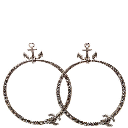 Chanel Anchor Strass Hoop Earrings Silver