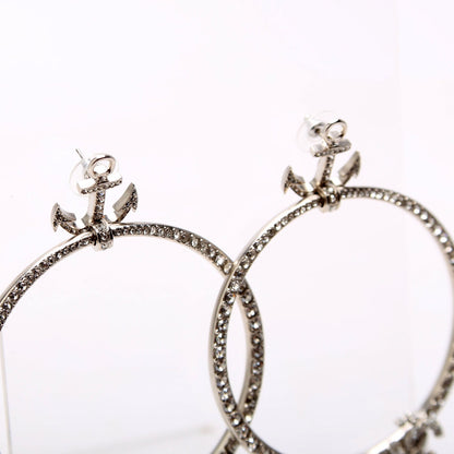 Chanel Anchor Strass Hoop Earrings Silver