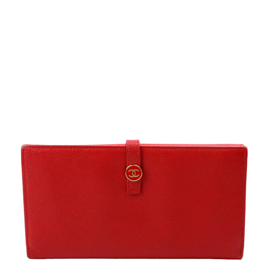 Chanel CC Button Long Wallet Grained Calfskin 9M Red