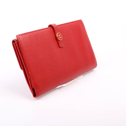 Chanel CC Button Long Wallet Grained Calfskin 9M Red