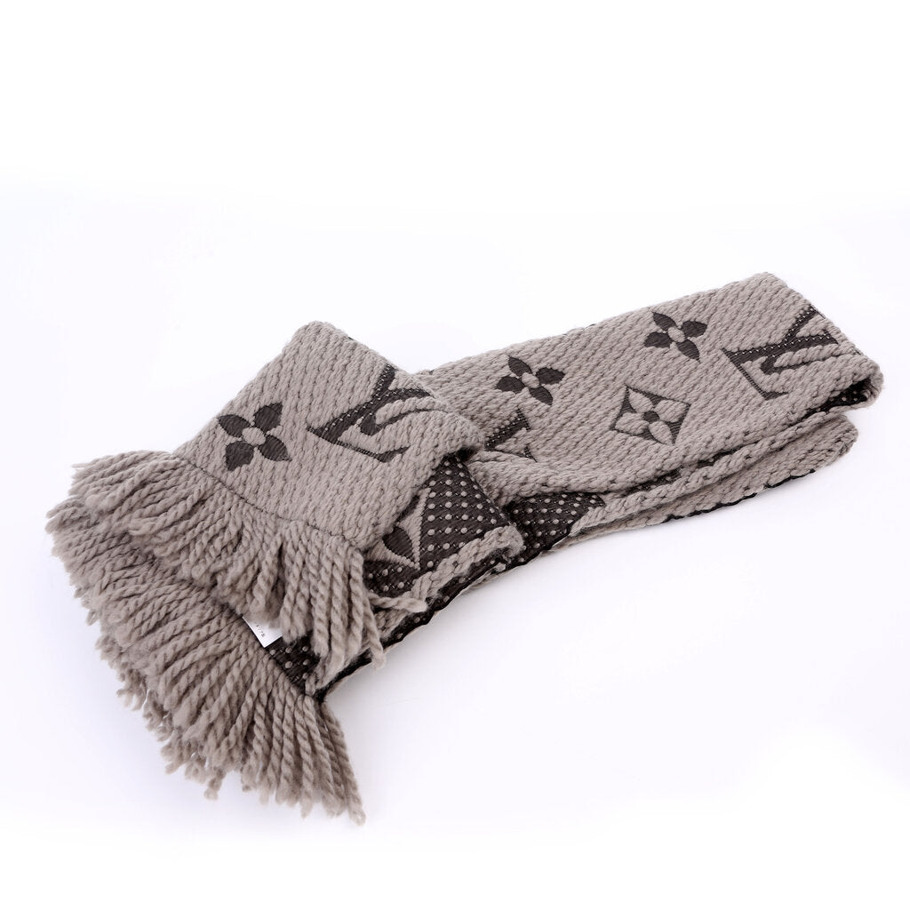 Louis-Vuitton Logomania Wool/Silk Scarf Grey