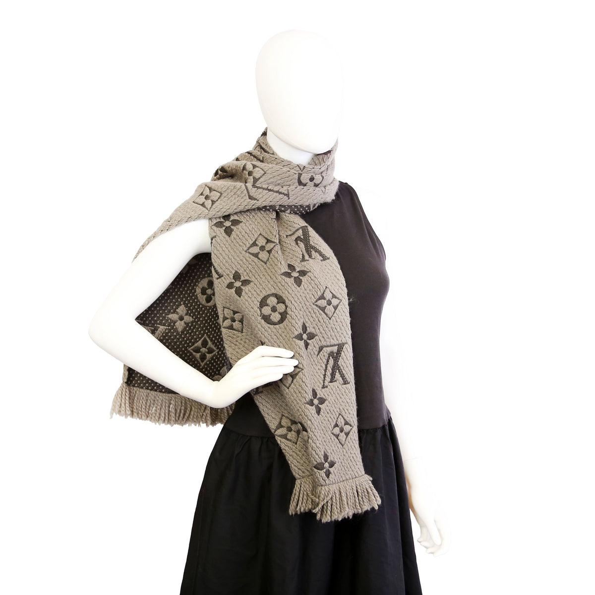 Louis-Vuitton Logomania Wool/Silk Scarf Grey