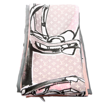 Louis-Vuitton Trunks Rose Bandeau Silk Scarf Pink/Grey