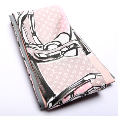 Louis-Vuitton Trunks Rose Bandeau Silk Scarf Pink/Grey
