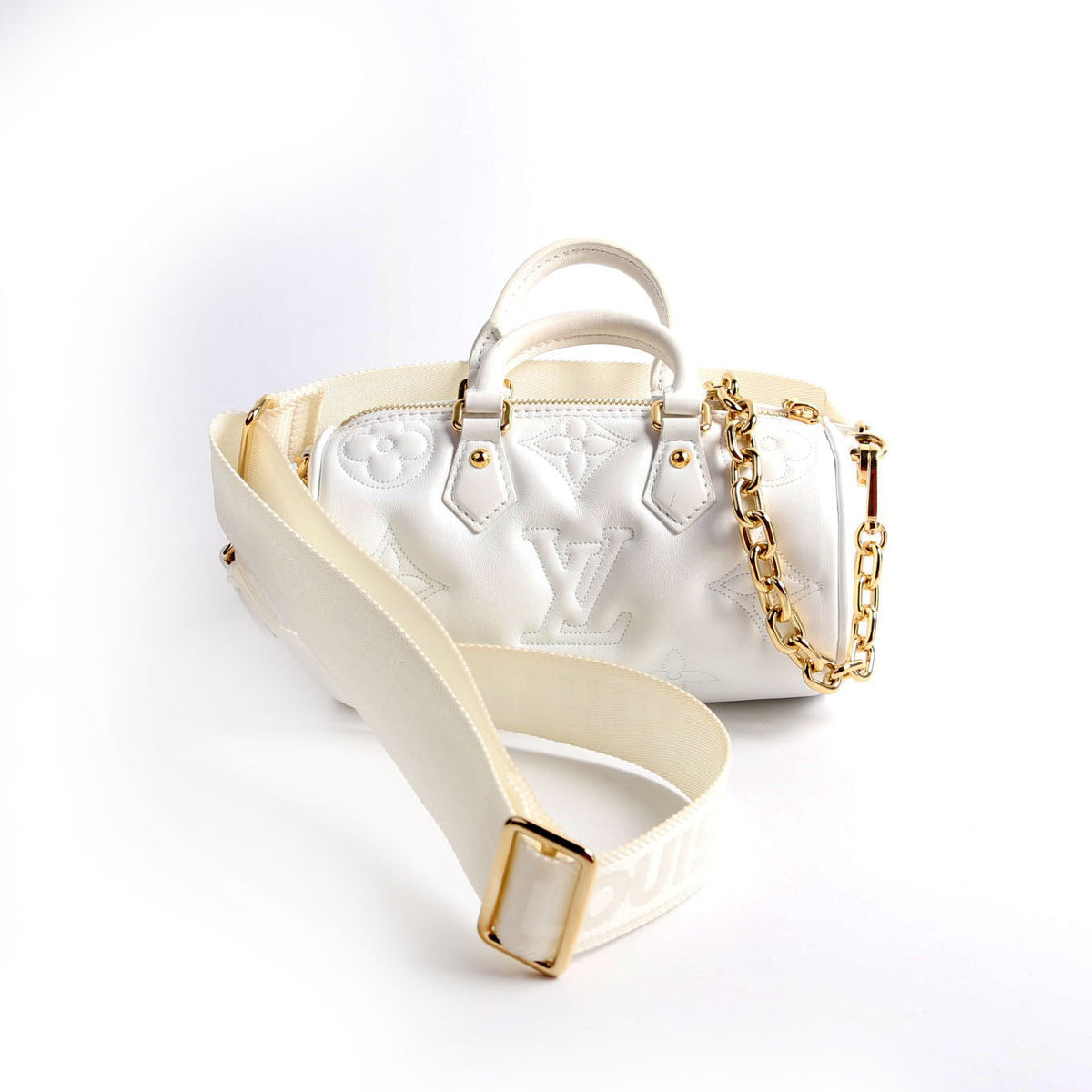 Louis-Vuitton Papillon BB Bubblegram Calfskin White