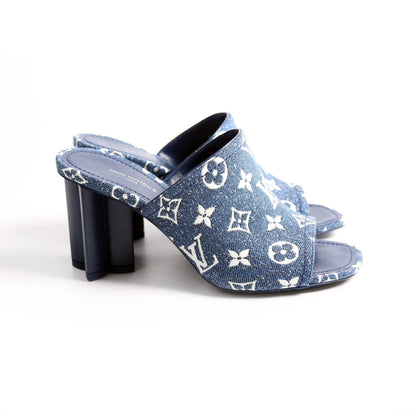 Louis-Vuitton Silhouette Denim Mules Size  Blue