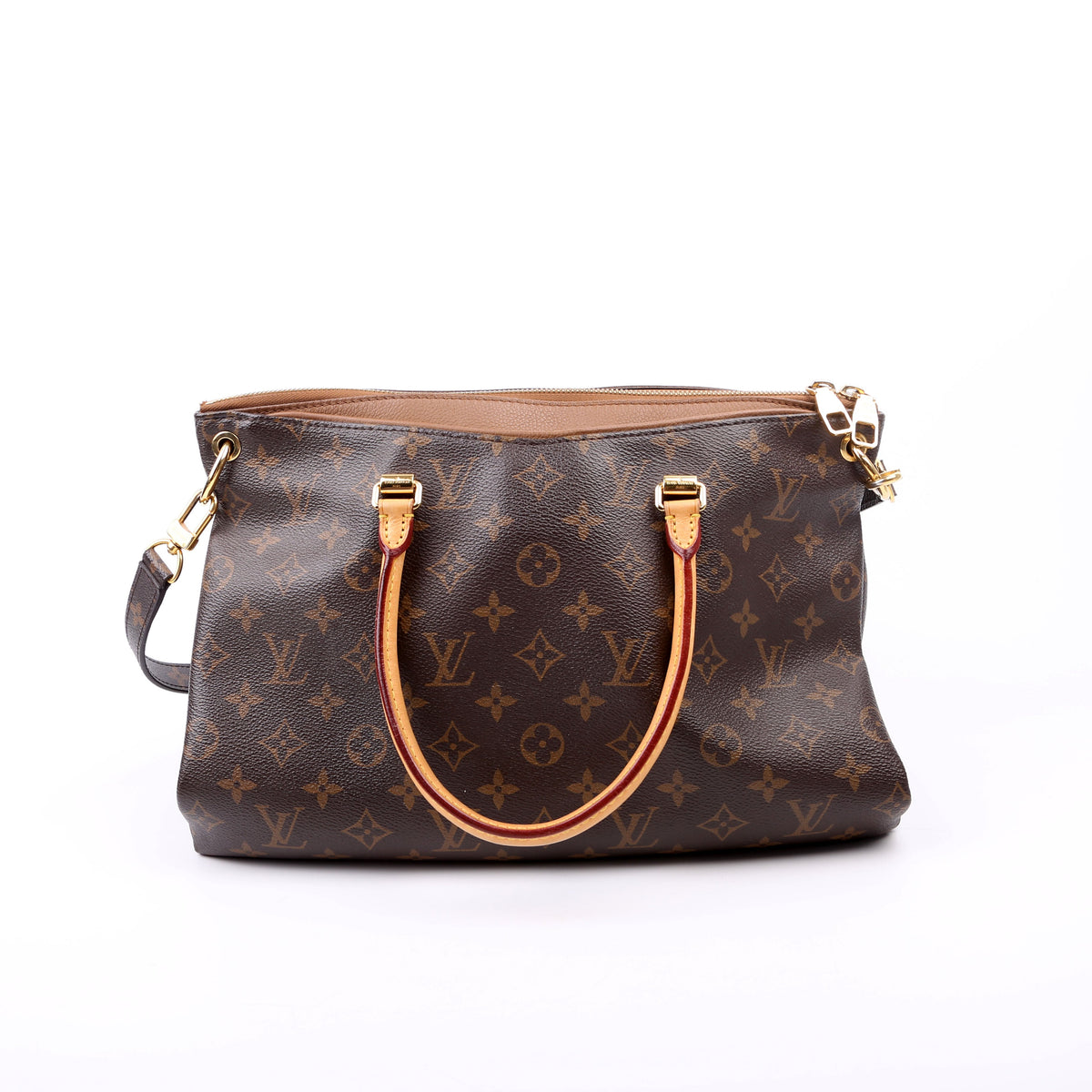 Louis-Vuitton Pallas Tote Monogram Canvas Side Brown