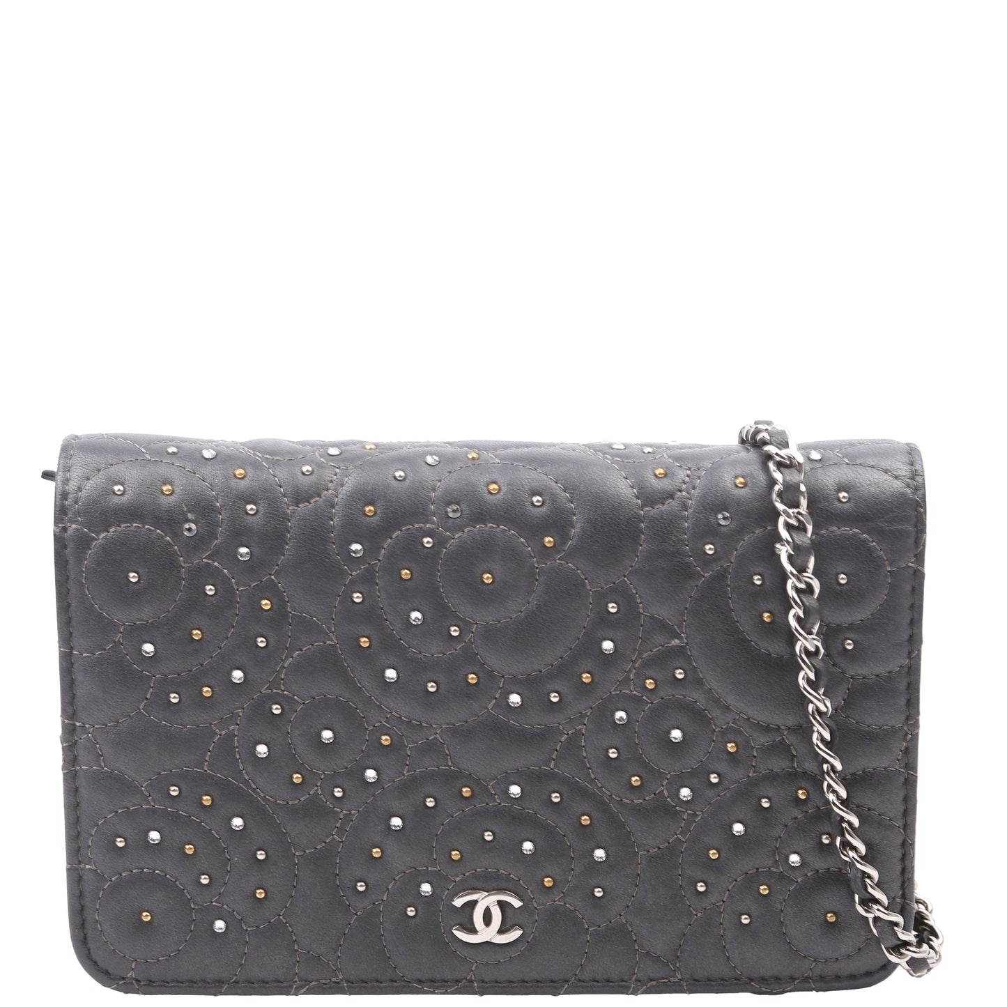 Chanel WOC Camellia Studded Lambskin 27M Grey