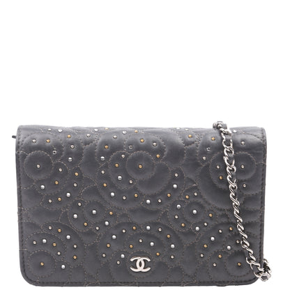 Chanel WOC Camellia Studded Lambskin 27M Grey