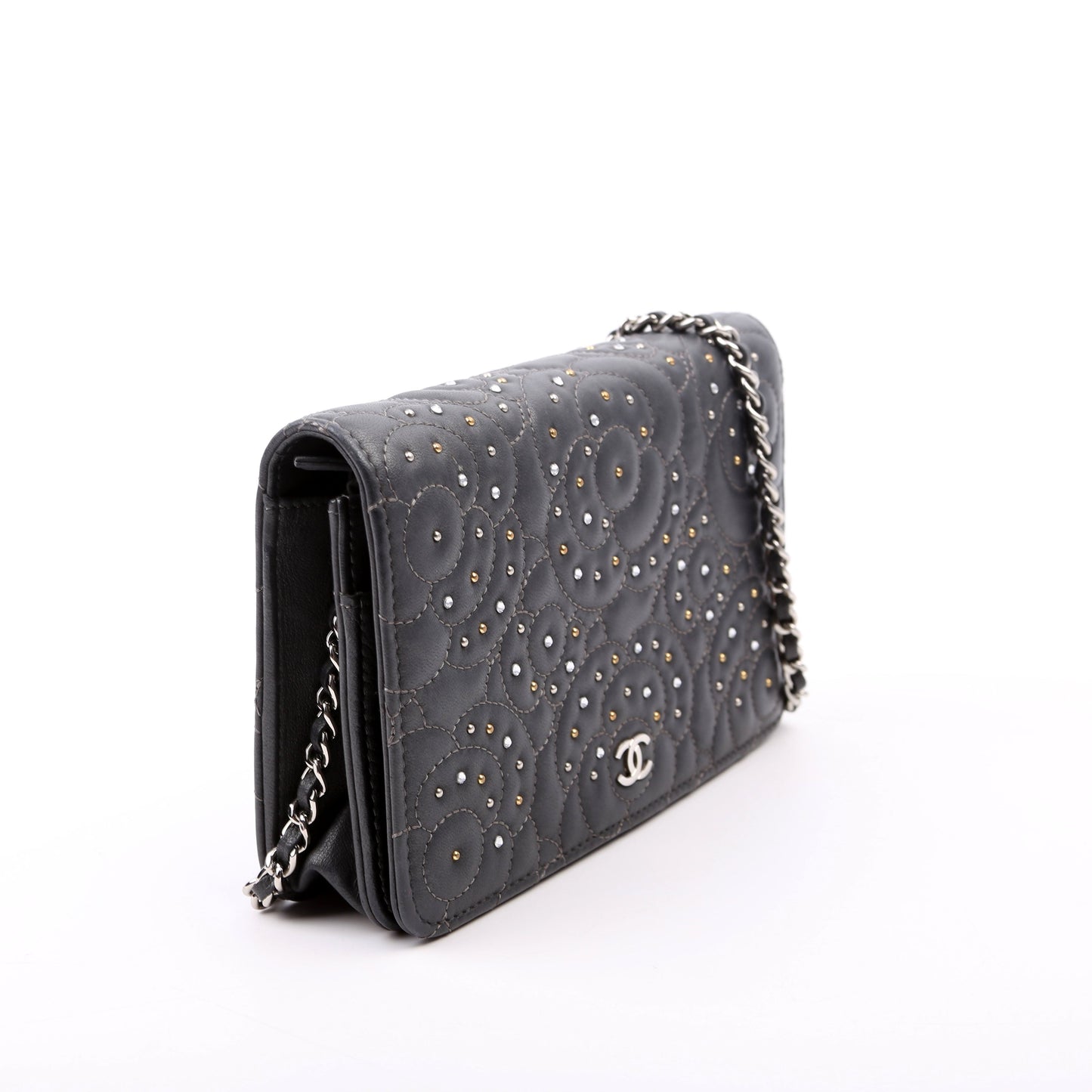 Chanel WOC Camellia Studded Lambskin 27M Grey
