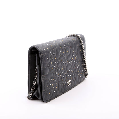 Chanel WOC Camellia Studded Lambskin 27M Grey