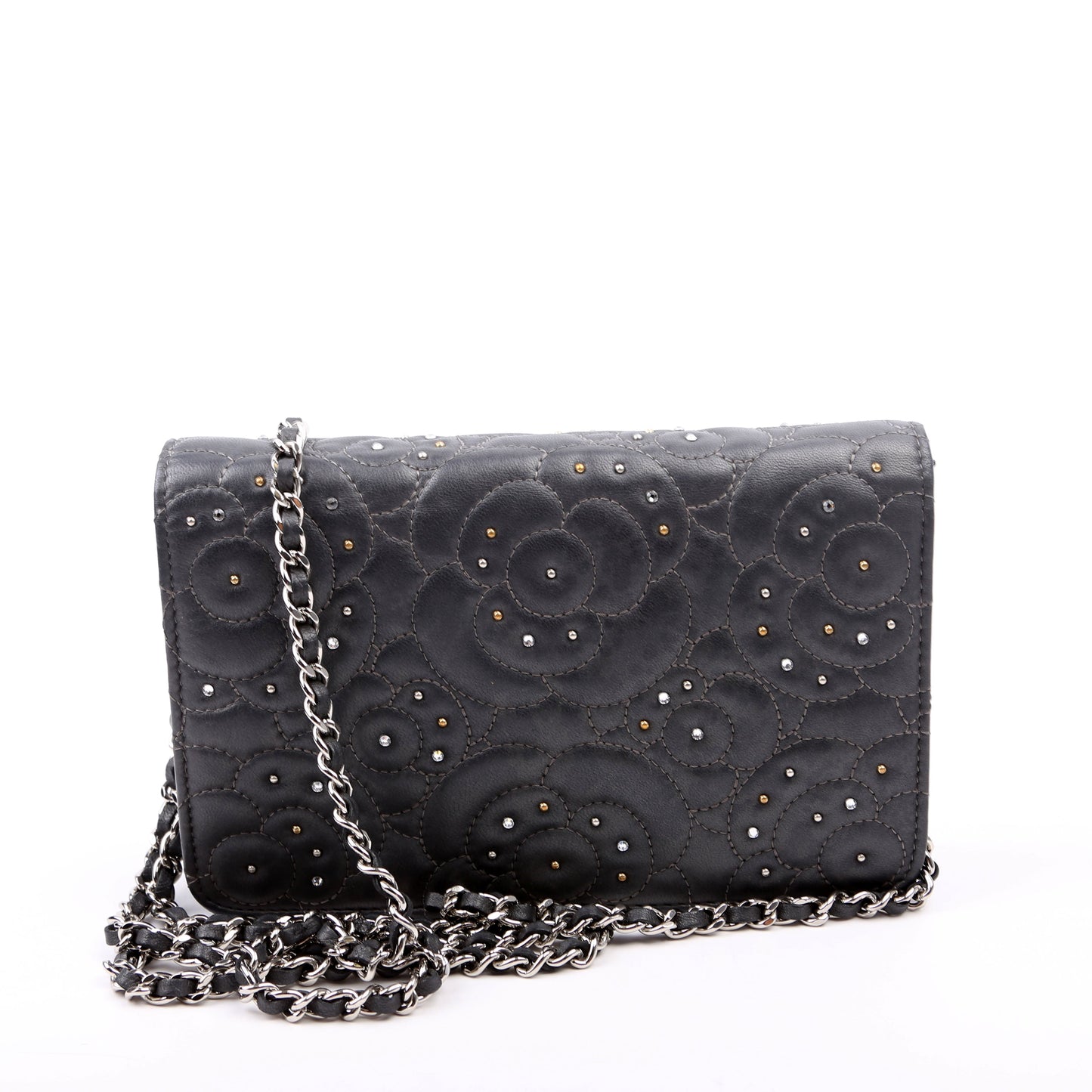 Chanel WOC Camellia Studded Lambskin 27M Grey