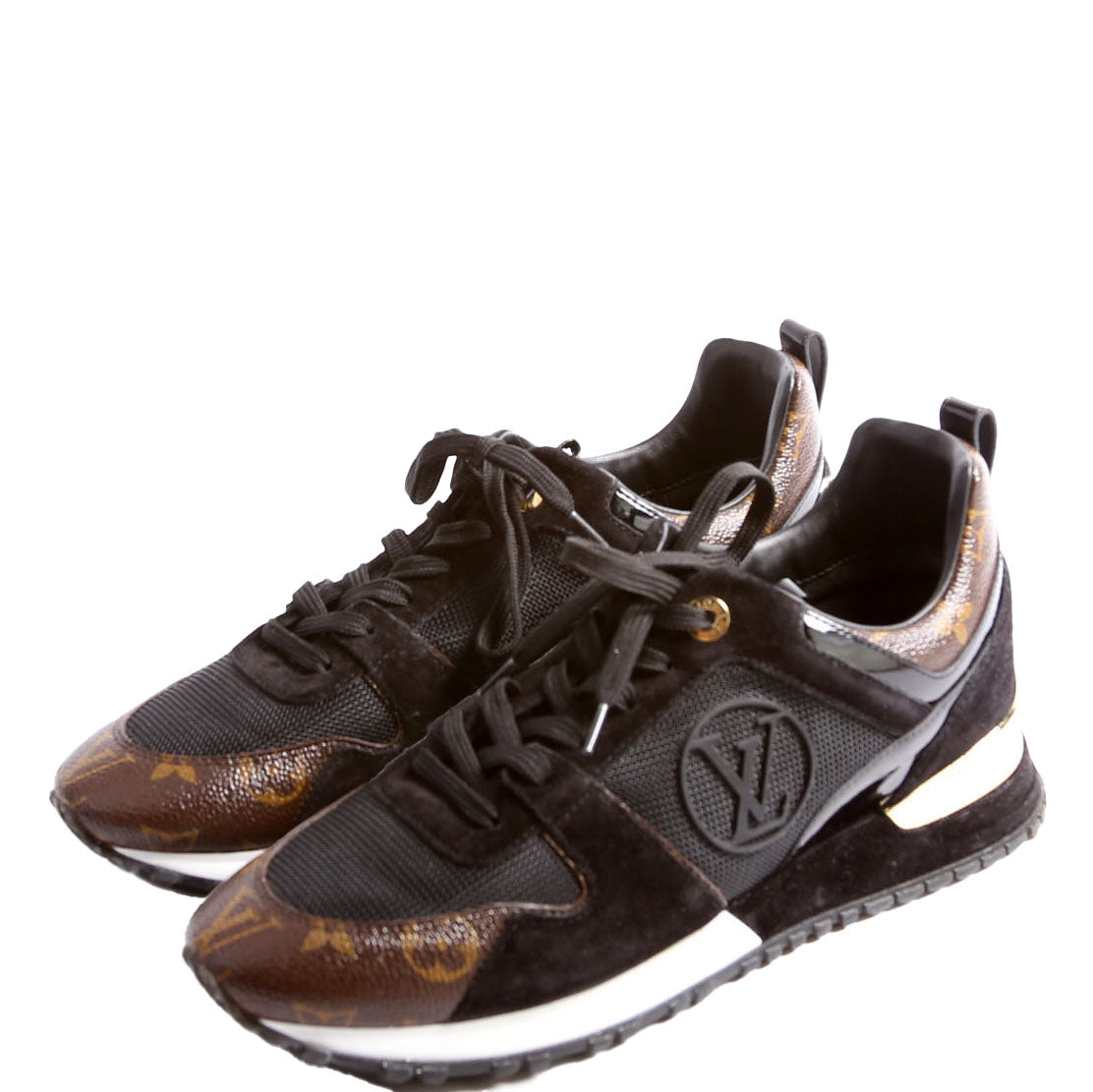 Louis-Vuitton Run Away Sneakers Suede/Mesh/Monogram Size . Black