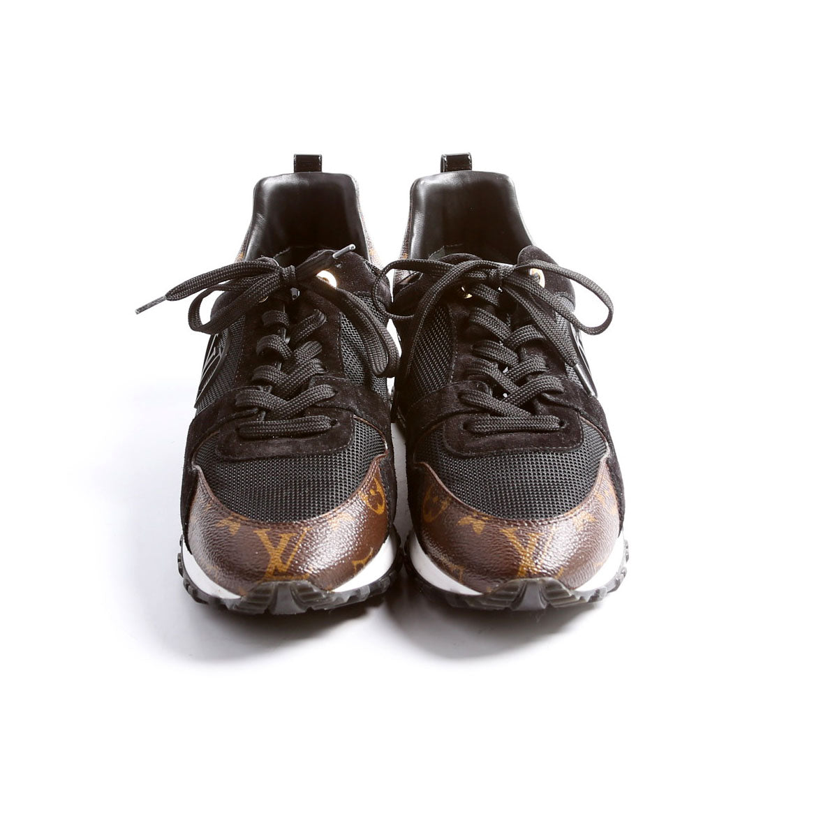 Louis-Vuitton Run Away Sneakers Suede/Mesh/Monogram Size . Black