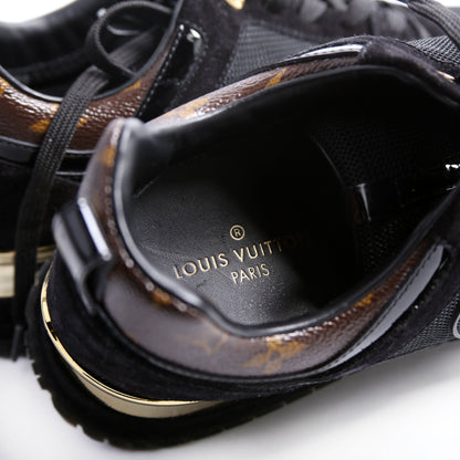 Louis-Vuitton Run Away Sneakers Suede/Mesh/Monogram Size . Black