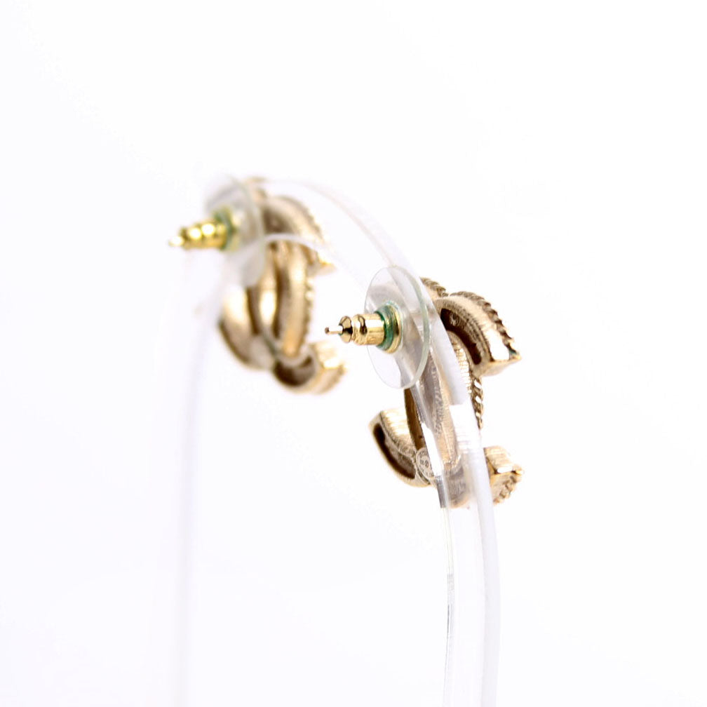 Chanel Crystal/Pearly CC Medium Stud Earrings Gold