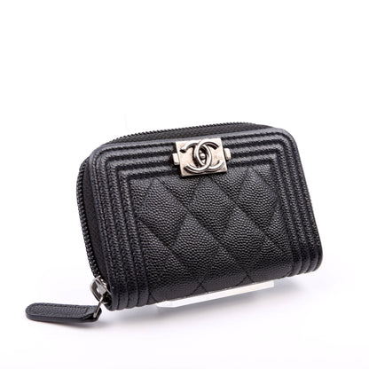 Chanel Boy Zip Around Coin Purse Quilted Caviar 23M Black