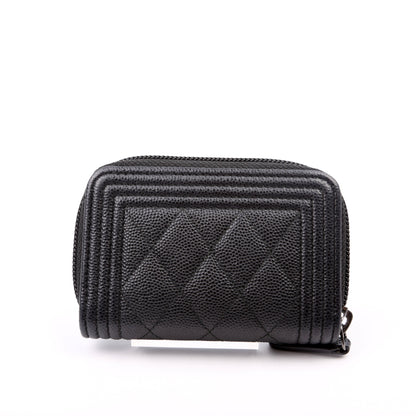 Chanel Boy Zip Around Coin Purse Quilted Caviar 23M Black