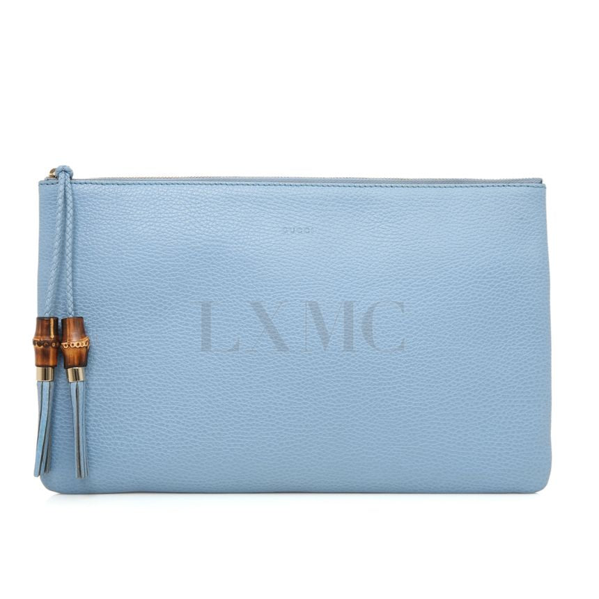 Gucci Bamboo Tassel Clutch Blue Zipper Pouch 449653 142761783