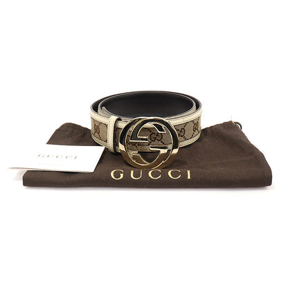 Gucci Interlocking G Buckle Jacquard Belt in GG Logo Gold Tone Unisex 85 142773571