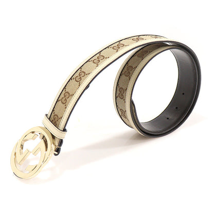 Gucci Interlocking G Buckle Jacquard Belt in GG Logo Gold Tone Unisex 85 142773571