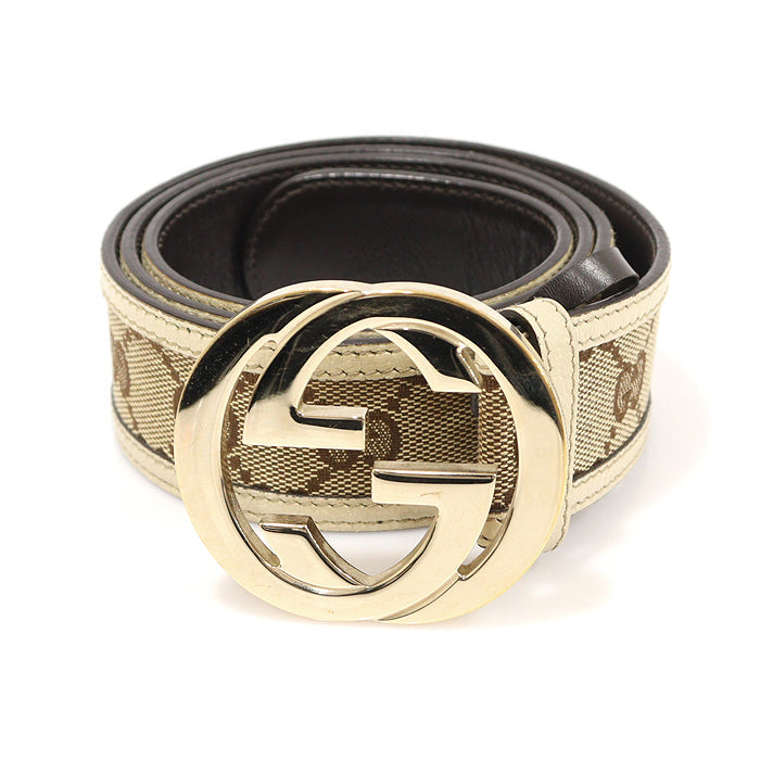 Gucci GG Logo Jacquard Gold Interlocking G Buckle Unisex Belt 90 EP14242GU 142773690