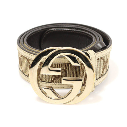 Gucci GG Logo Jacquard Gold Interlocking G Buckle Unisex Belt 90 EP14242GU 142773690