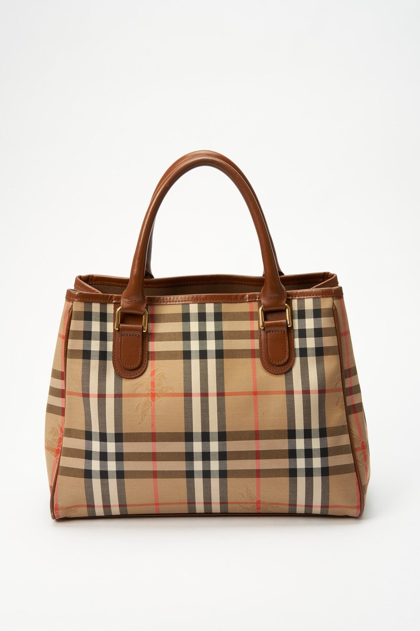 Vintage Burberry Tote Bag With Tan Leather Trim