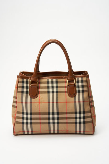 Vintage Burberry Tote Bag With Tan Leather Trim