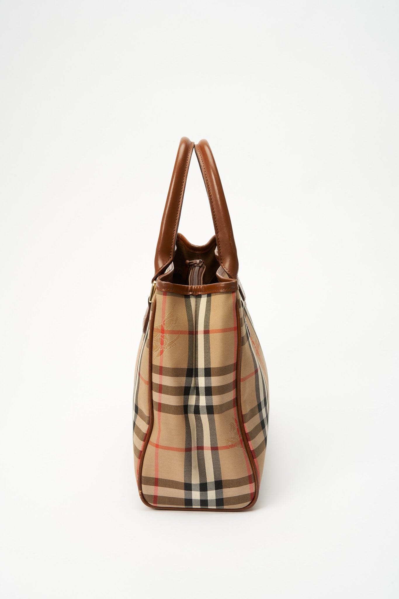 Vintage Burberry Tote Bag With Tan Leather Trim