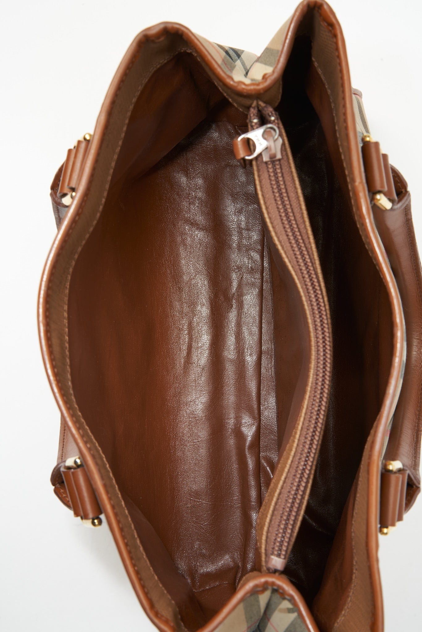 Vintage Burberry Tote Bag With Tan Leather Trim