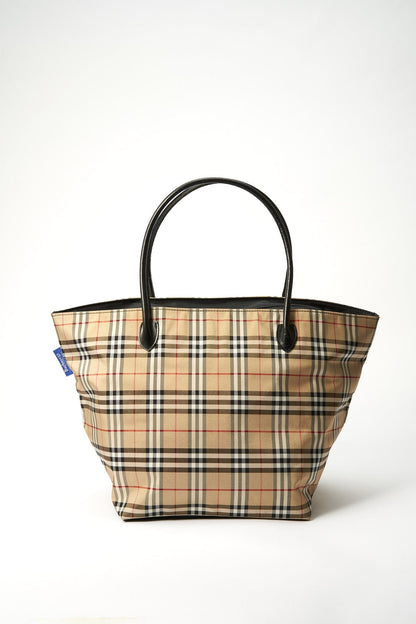 Vintage Burberry Blue Label Tote Bag with Black Leather Trim