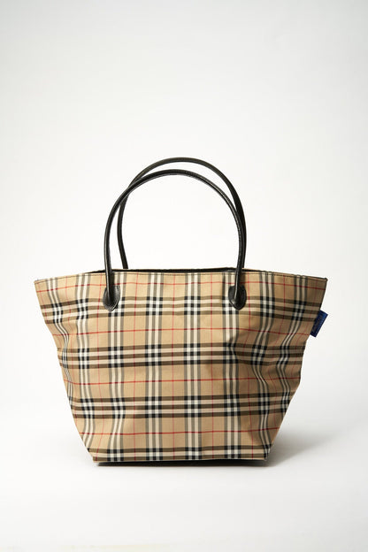 Vintage Burberry Blue Label Tote Bag with Black Leather Trim