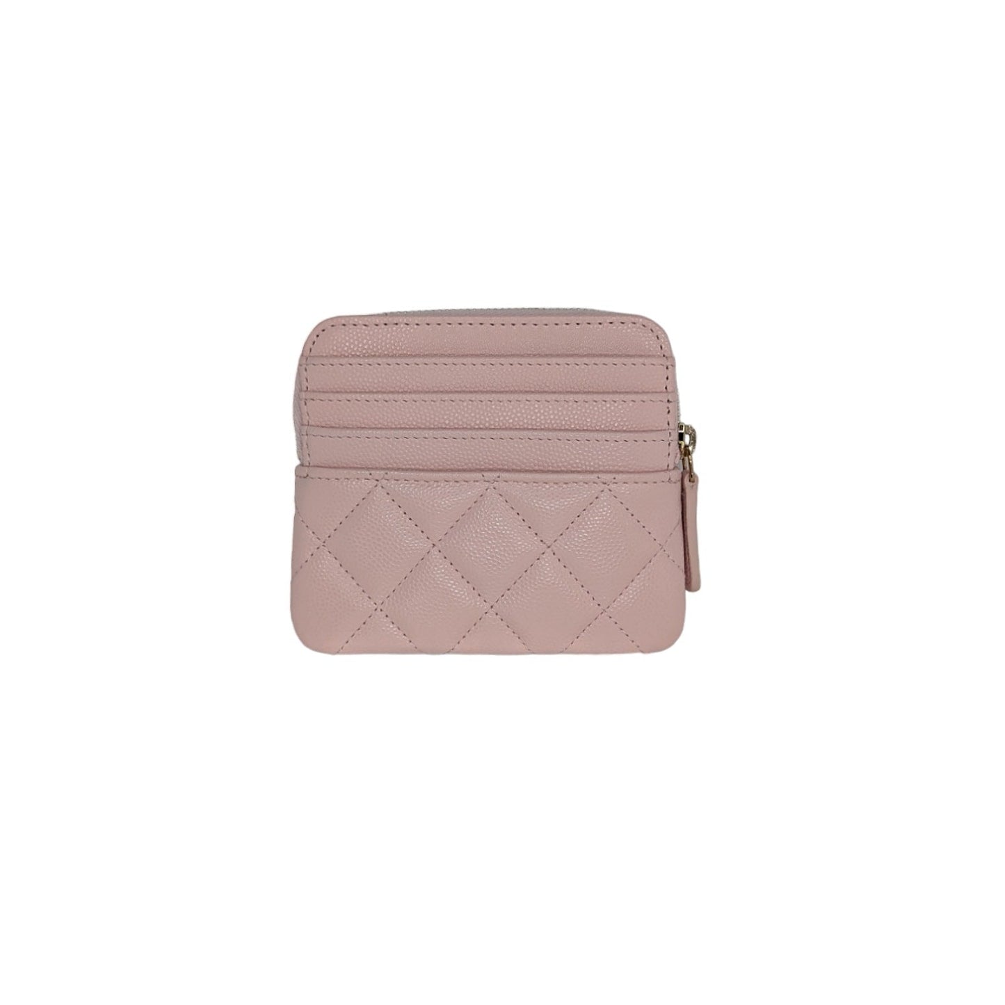 Chanel Caviar Quilted Crystal Zip Card Holder Wallet Light Pink