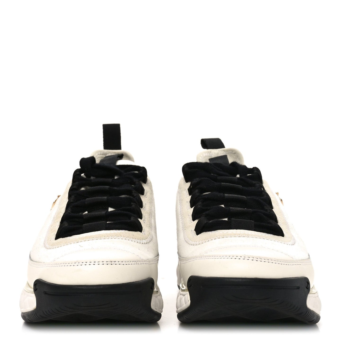 Velvet Calfskin Mixed Fibers CC Sneakers 37 Ivory Black