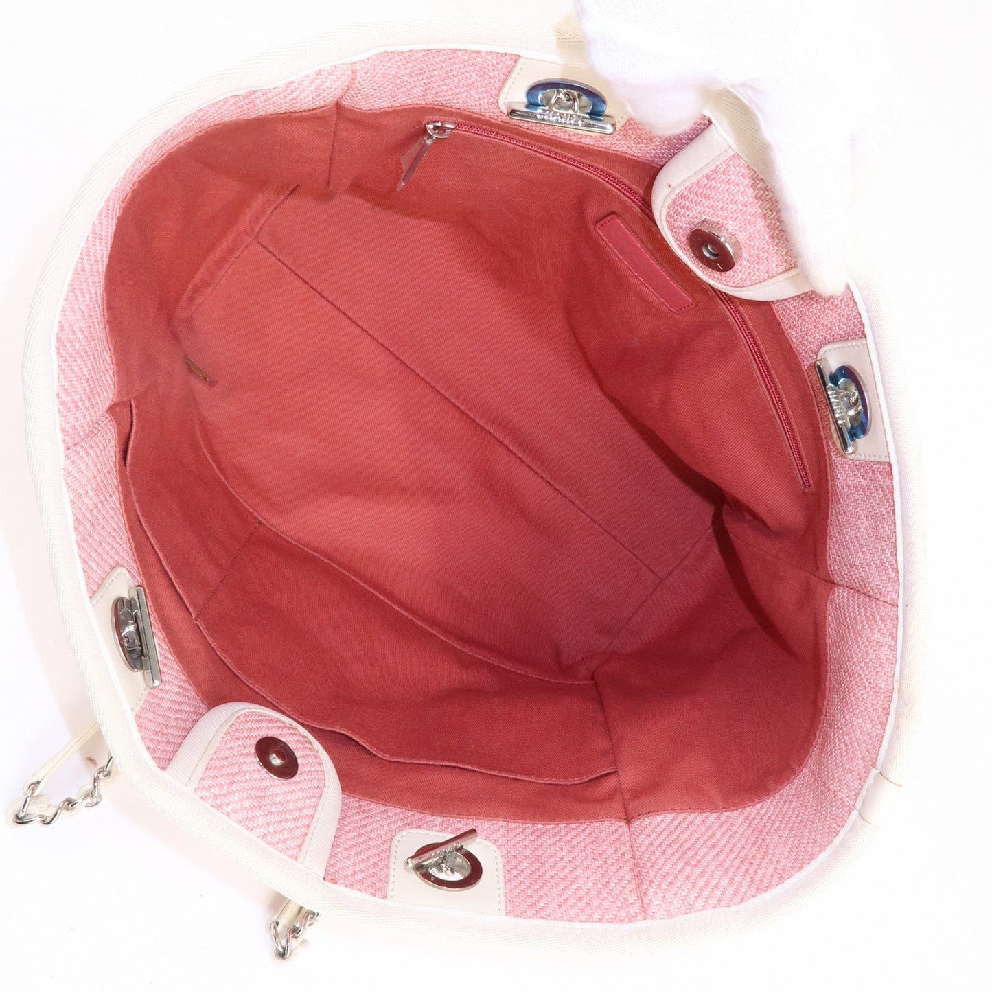 CHANEL Deauville MM Straw Leather Chain Tote Bag Pink A67001