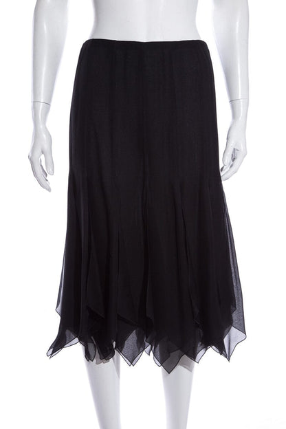 Chanel Cruise '06 Black Panel Ruffle Hem Skirt SZ 42