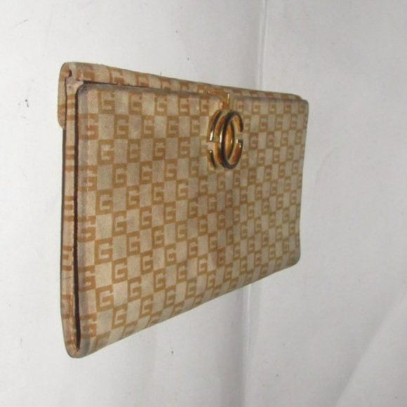 RARE Gucci Brown Square G Logo Print Suede Leather