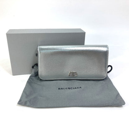 BALENCIAGA Long Wallet Purse 601479 leather Silver Long wallet BB logo mens