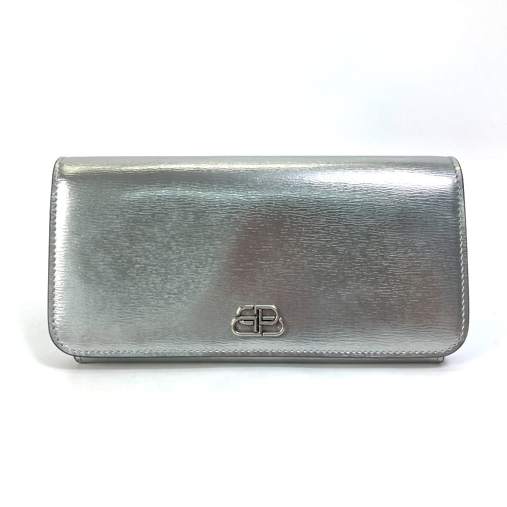 BALENCIAGA Long Wallet Purse 601479 leather Silver Long wallet BB logo mens