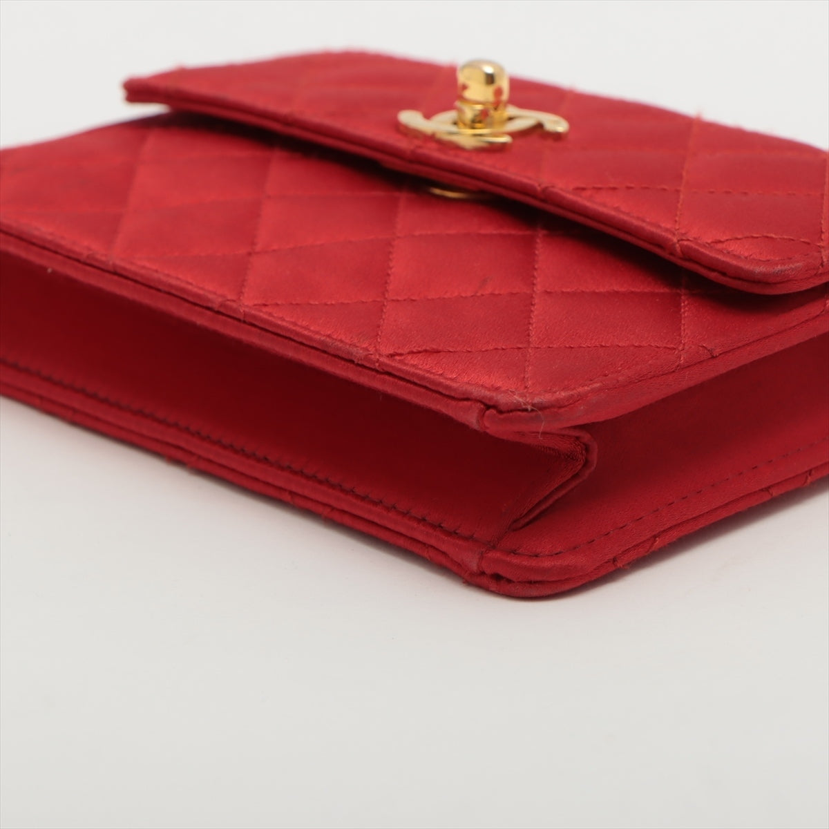 Chanel Mini Matrasse Satin Chain Shoulder Bag Red Gold  1st