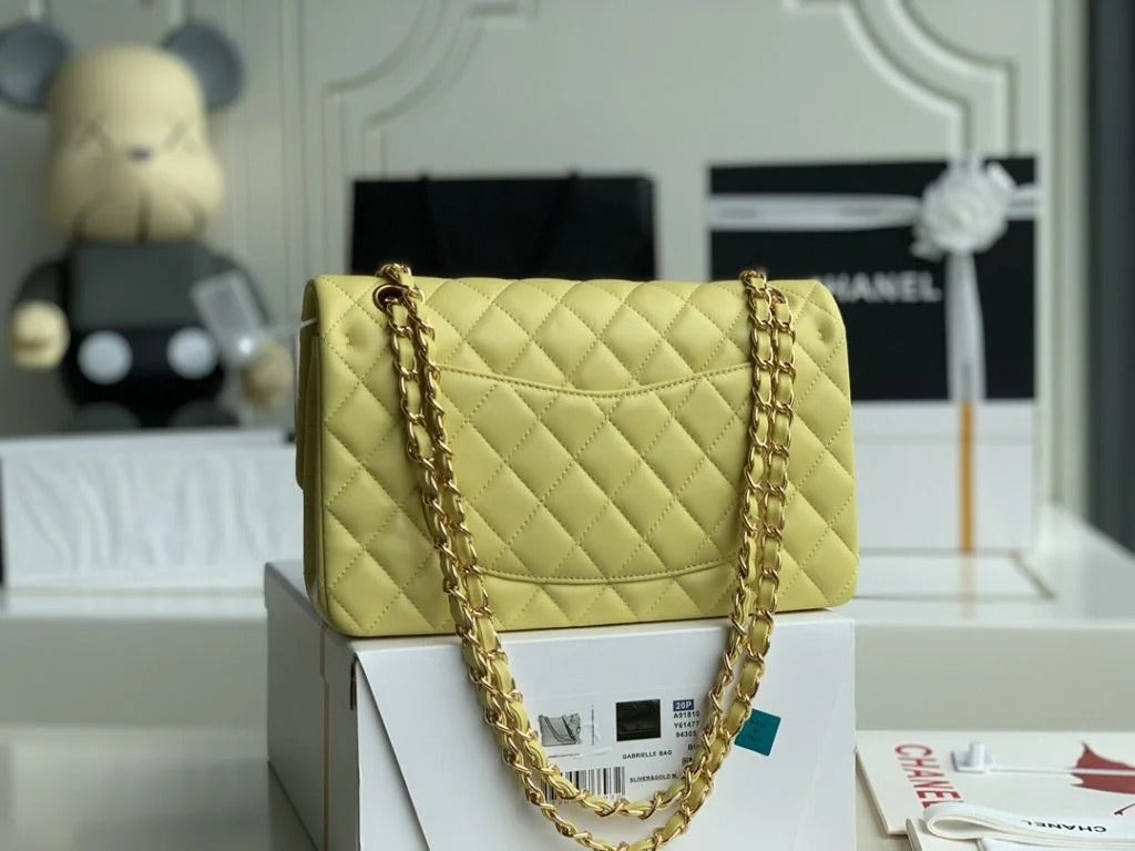 Chanel Classic Double Flap 25 Shoulder Bag Lemon