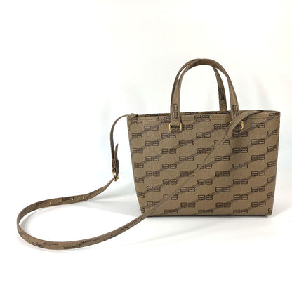 BALENCIAGA Tote Bag 702699 leather beige shoulder bag BB total logo Women