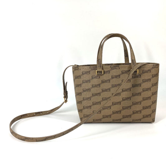 BALENCIAGA Tote Bag 702699 leather beige shoulder bag BB total logo Women