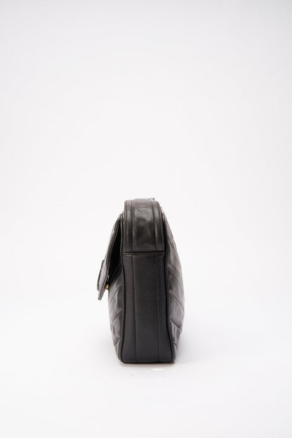 Chanel Quilted Chevron All Black Camera Crossbody Bag