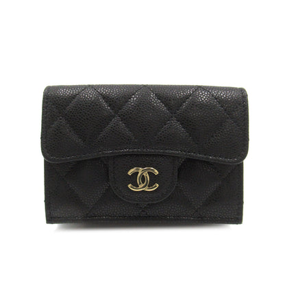 CHANEL Small Flap Wallet Three Fold Wallet Wallet Cabia S   Black  AP0230