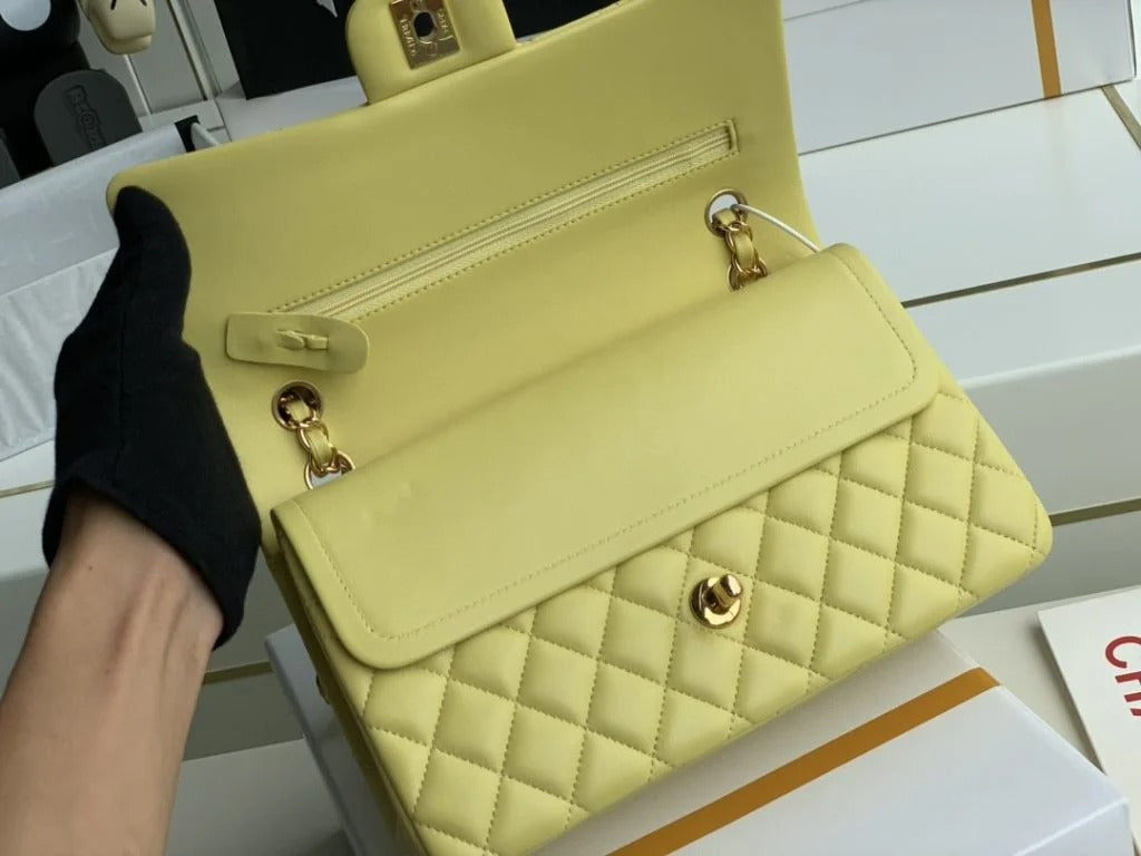 Chanel Classic Double Flap 25 Shoulder Bag Lemon