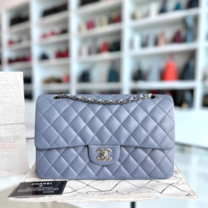 Chanel Classic Flap Medium - 25CM Lambskin Quilted Haze Blue Silver Hardware Series 16