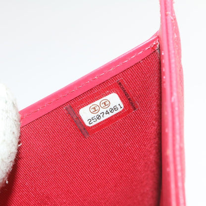 CHANEL Caviar Skin Matelasse Wallet Pink Red CC Auth 18734A