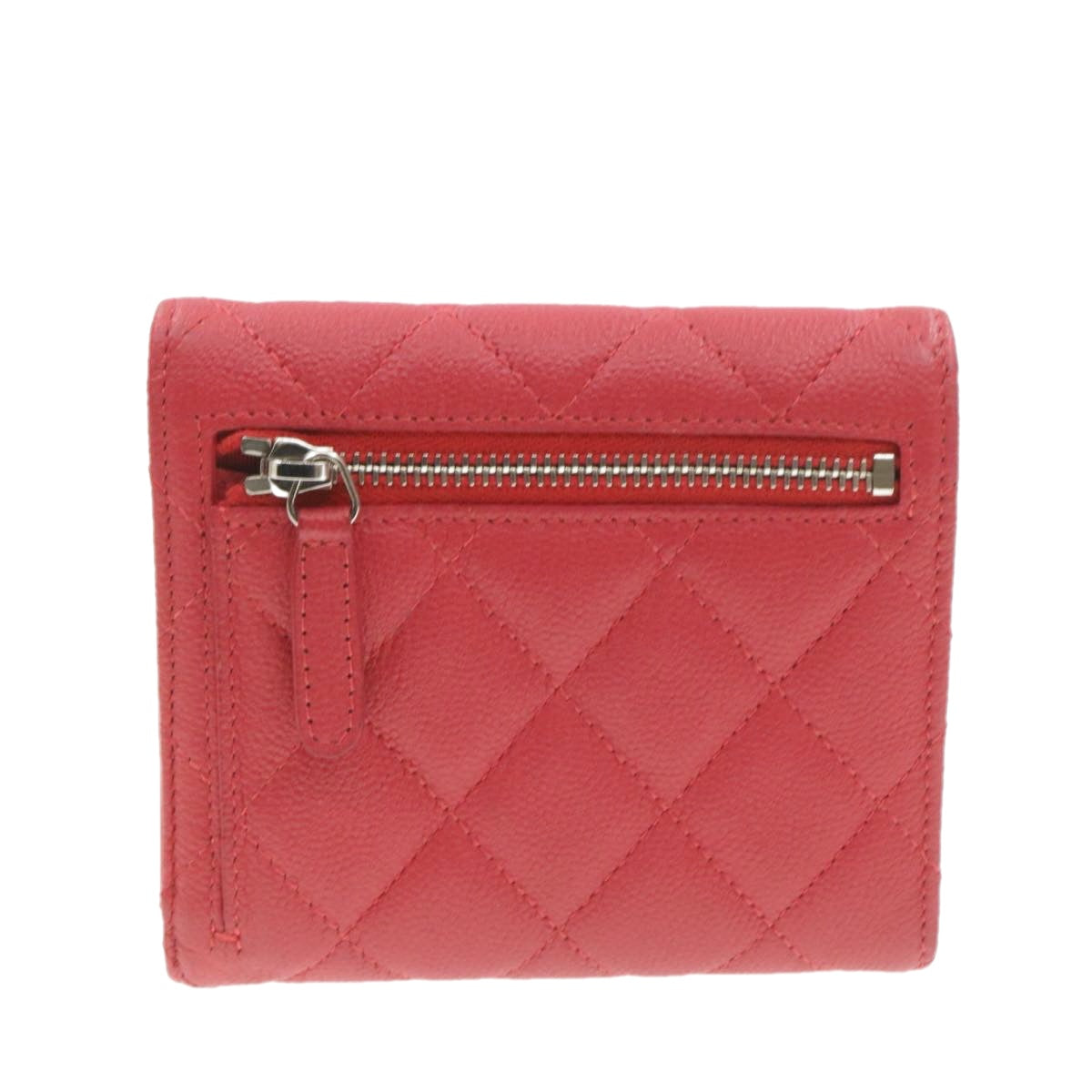 Chanel Caviar Skin Matelasse Wallet Pink Red CC Auth A